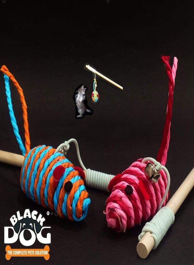 Black Dog Cat Toy Mouse Stick, Kitten Toys for Stick Mouse with Rope,Inside Interactive Cat Toys Kitten/Puppy Exercise Multi Color Stick Mouse Toys, Safe for Your Kitty/Cat - Image 3